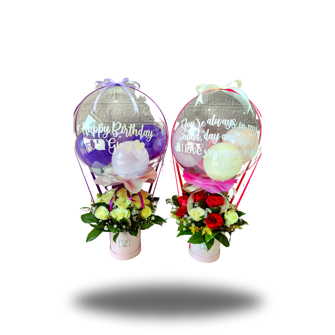 Roses with bobo balloon arrangement