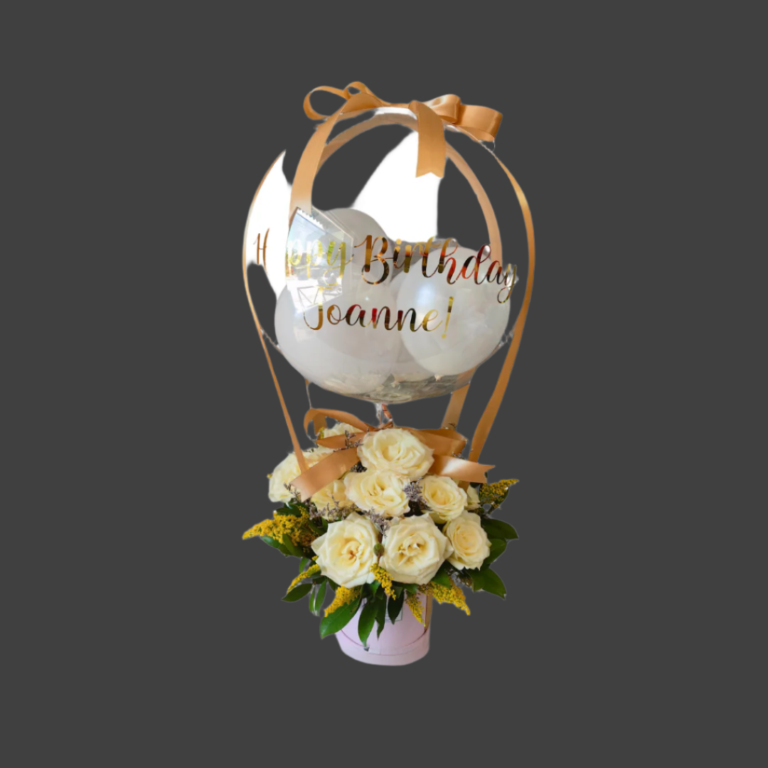 Roses with bobo balloon arrangement